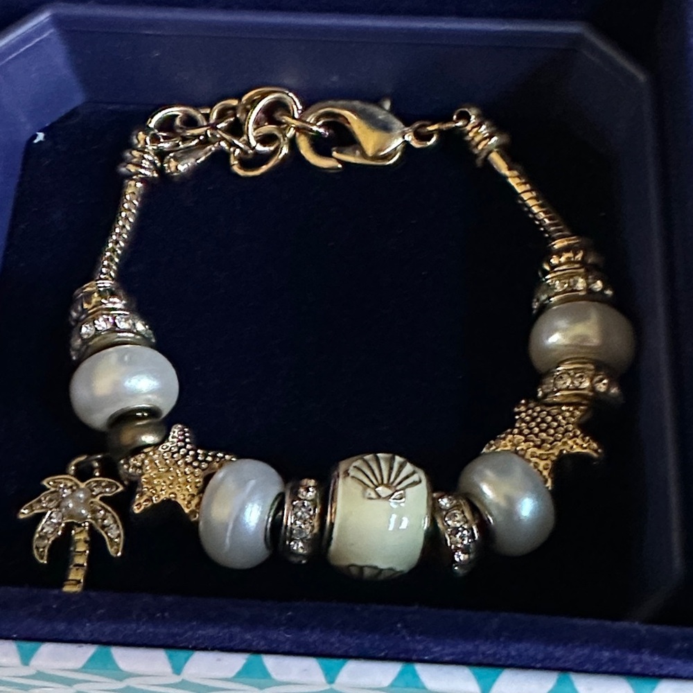 bella Perlina Gold Pearl Charm Bracelet with Sea-Glass Bead